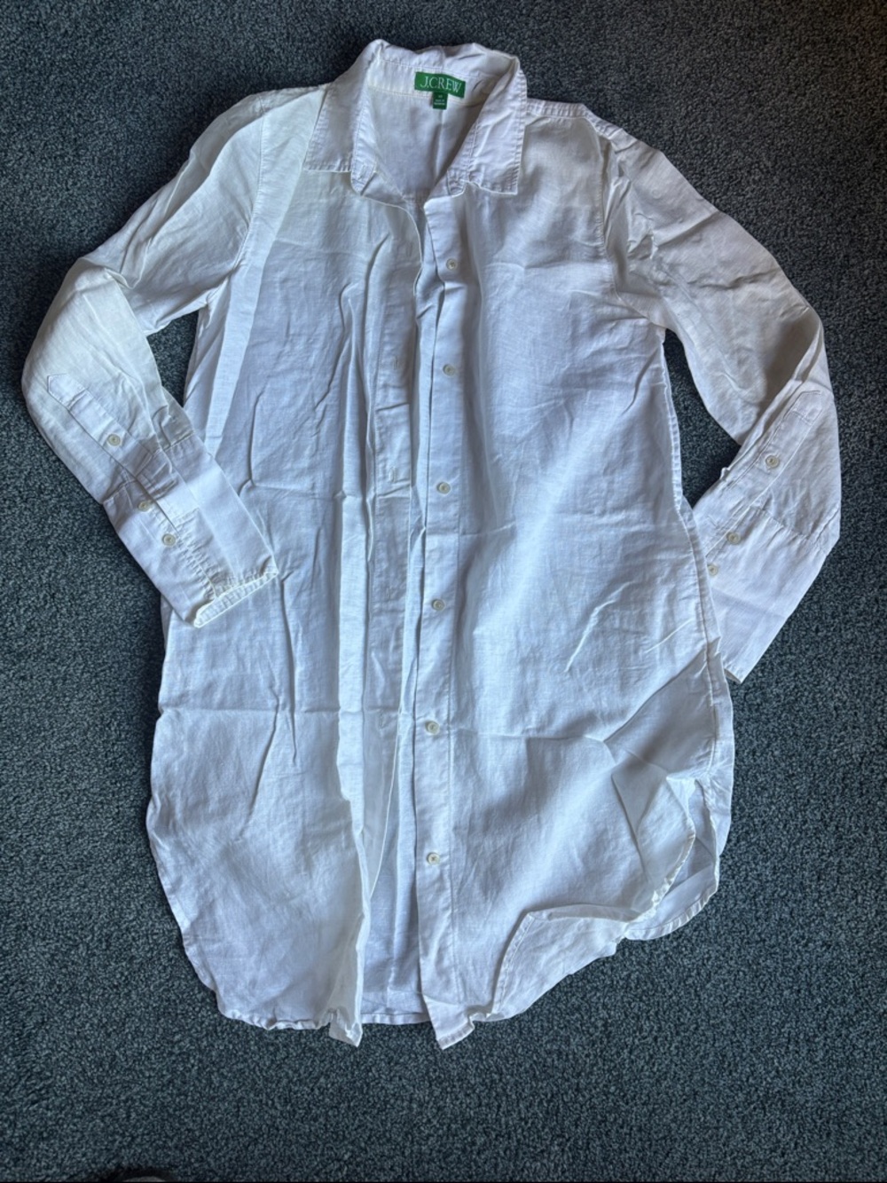 J. Crew White Long-Sleeve Linen Button-Down Shirt - beach cover-up